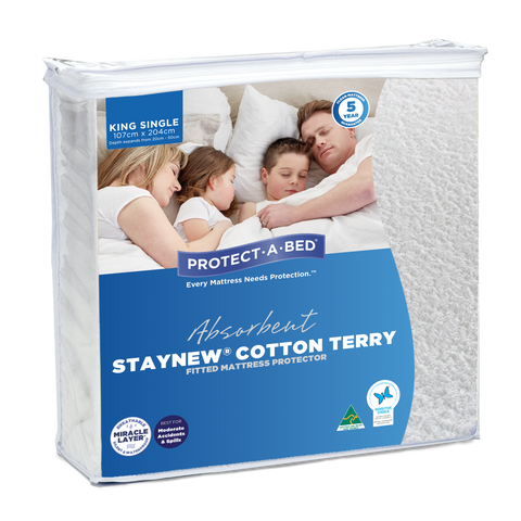 Absorbent Cotton Terry Staynew Fitted Waterproof Mattress Protector