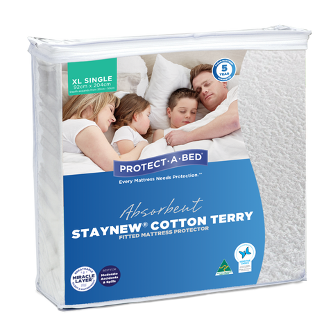 Absorbent Cotton Terry Staynew Fitted Waterproof Mattress Protector